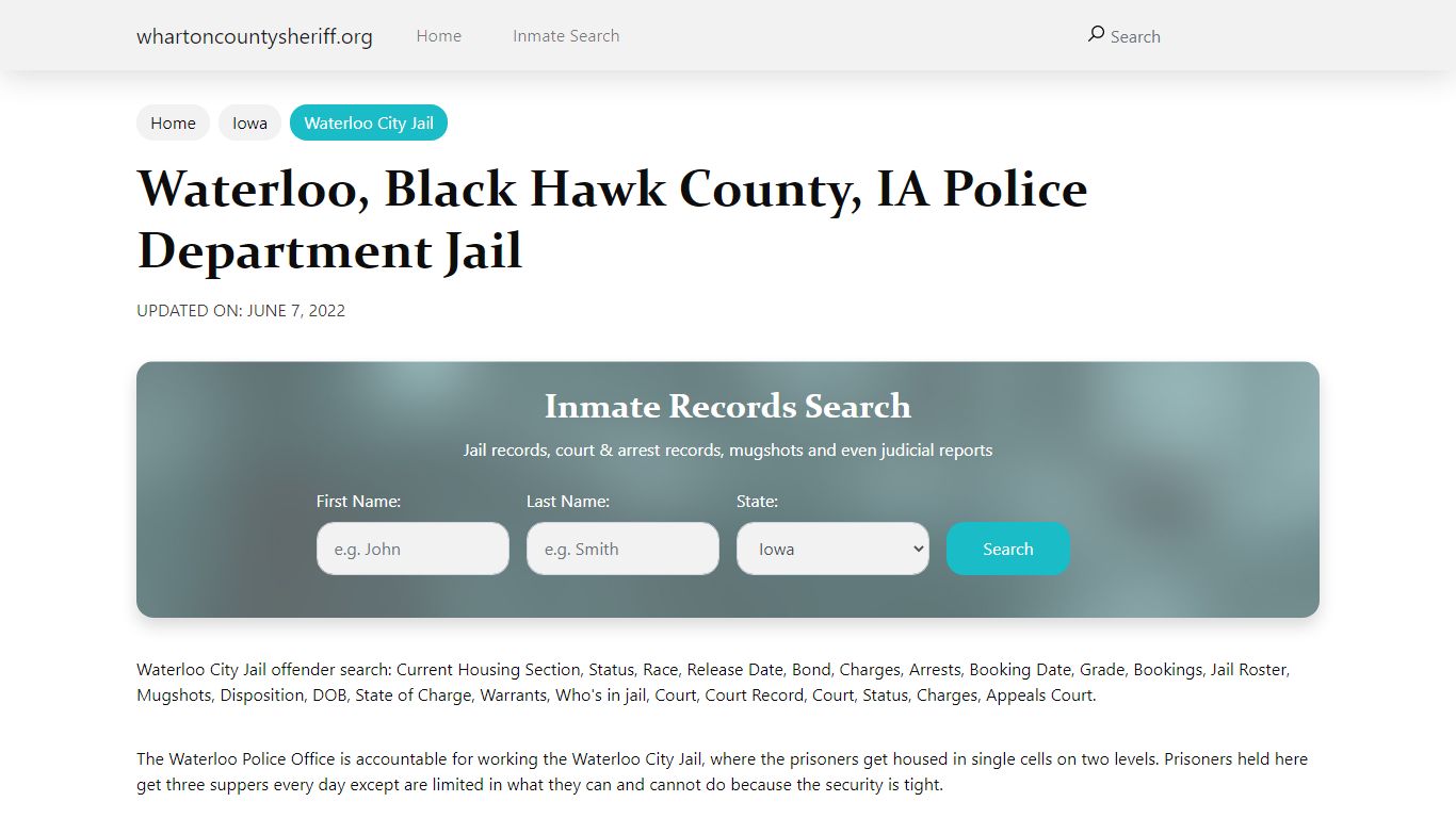 Waterloo, Black Hawk County, IA Police Department Jail